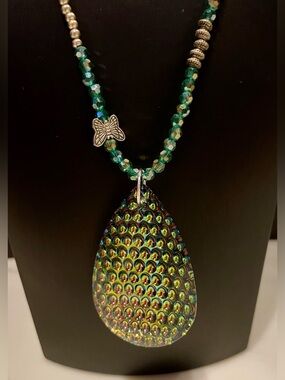 Dichroic Glass Iridescent Teardrop Pendant Necklace~ Mermaid Vibes